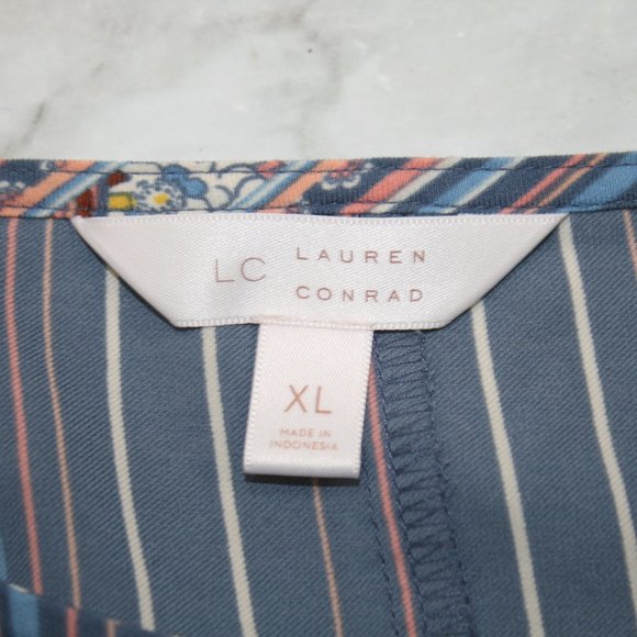 LC LAUREN CONRAD Blouse Stripe Bow Tie Ruffle Detail Trumpet Sleeve X-Large - Picture 5 of 13